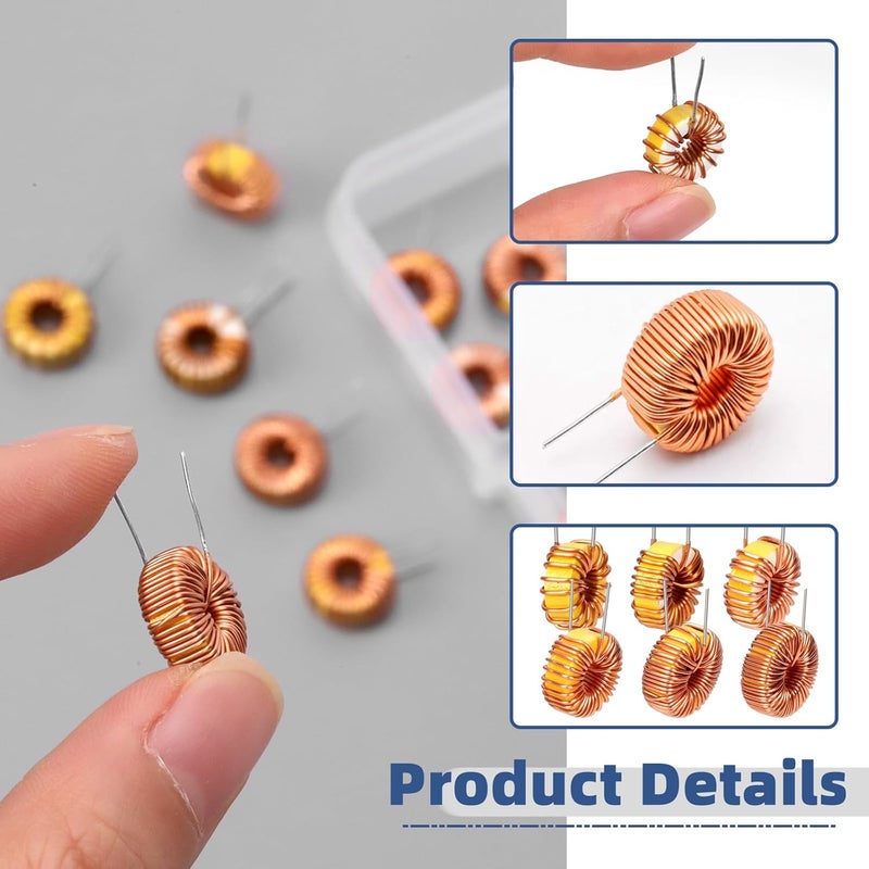 Glarks 30pcs 6 Sizes Toroid Core Inductor Kit, 10UH-2.8A 22UH-2.8A 33UH-2.8A 47UH-1.96A 100UH-1.96A 220UH-1.25A Inductance Copper Coil, Toroid Magnetic Inductor for Transformers DIY Circuit Board - Image 4